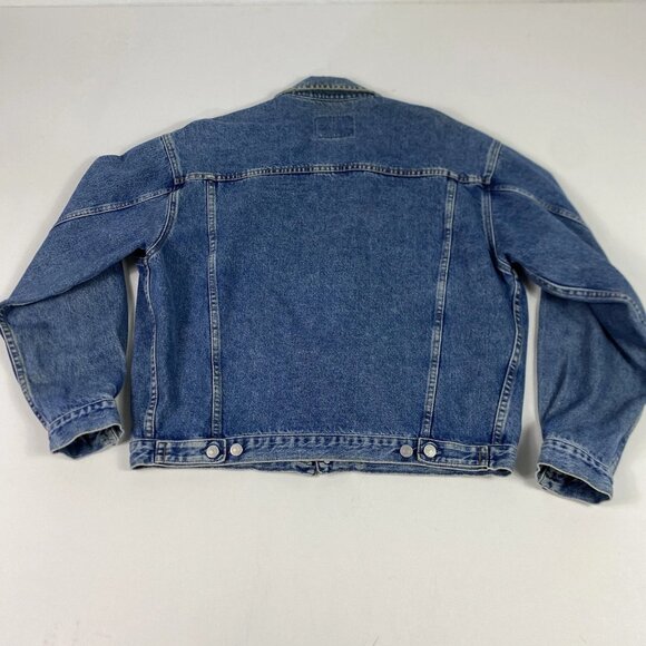 Vintage Gap Denim Jacket Mens Large Blue Trucker Button Front Pockets Washed 90s - Picture 2 of 12